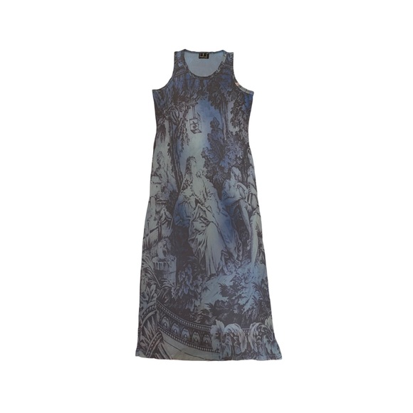 INC International Concepts Dresses & Skirts - Vintage 90s 2000s y2k INC maxi blue toile renaissance print mesh dress